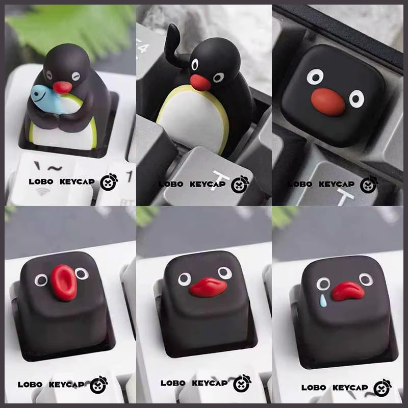 Resin Artist - Schattig pinguïnbeeldje Pingu-serie Gepersonaliseerde mechanische toetsenbordtoetsen