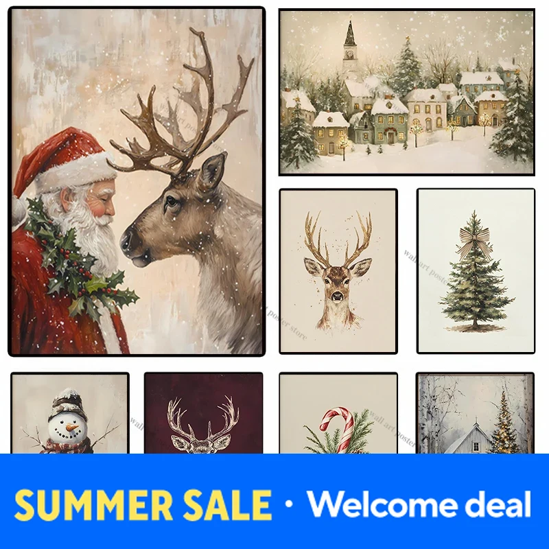 Xmas Resin Art - 2026 Kerstmuurkunstposter Vintage vakantieprintjes Rode en